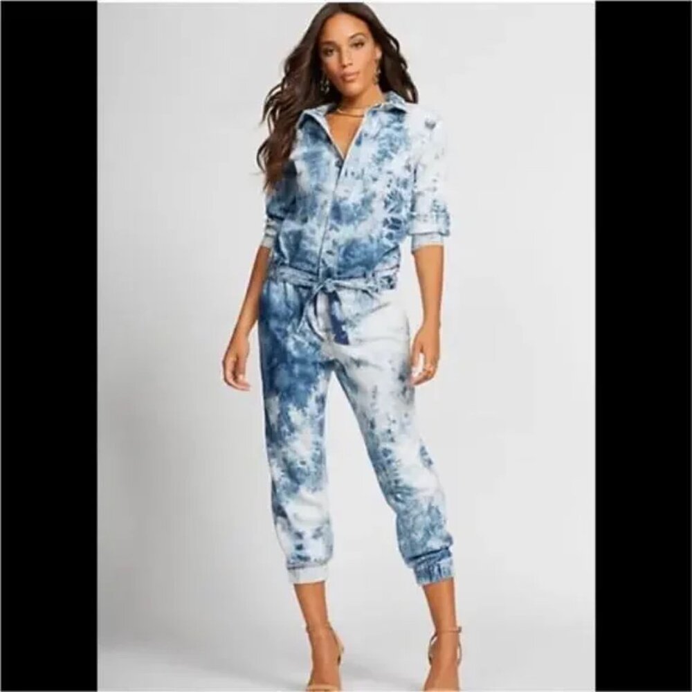 Gabrielle Union XS Tie-Dye Denim Jumpsuit NY&Co - Picture 2 of 12